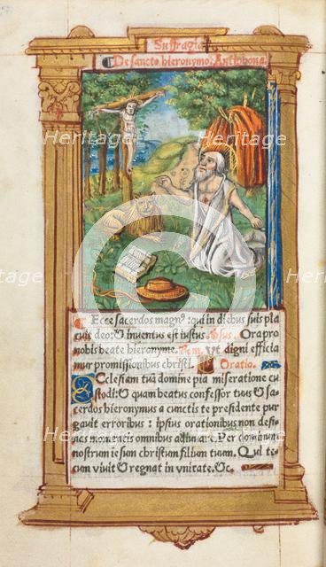 Printed Book of Hours (Use of Rome): fol. 107v, St. Jerome and the Lion, 1510. Creator: Guillaume Le Rouge (French, Paris, active 1493-1517).
