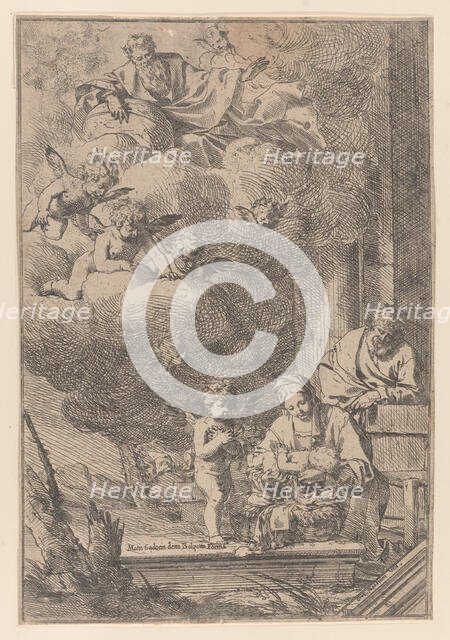 The Holy Family with the Virgin holding Christ over the cradle, 1640-60., 1640-60. Creator: Giulio Carpioni.