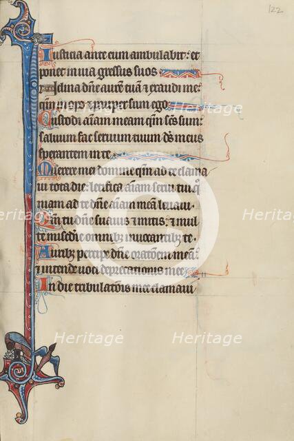 Initial I: A Bird Feeding its Young and a Bird in Flight; Bute Psalter, about 1285. Creator: Bute Master.