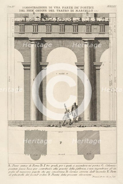Partial elevation and plan of the first-order portico at the Theater of Marcellus (Dimostr..., 1756. Creator: Giovanni Battista Piranesi.