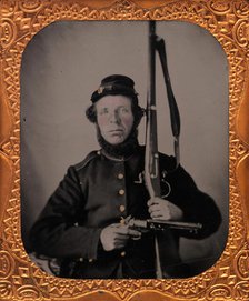 Union Private with Musket and Pistol, 1861-65. Creator: Unknown.