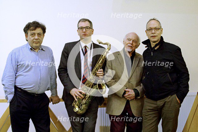 John Critchinson, Stan Tracey, Simon Spillett and Alec Dankworth, February 11, 2017. Artist: Brian O'Connor.