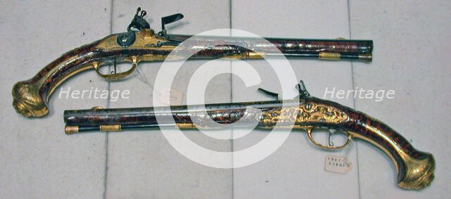 Pair of Flintlock Holster Pistols, Austria, c. 1720. Creator: Unknown.