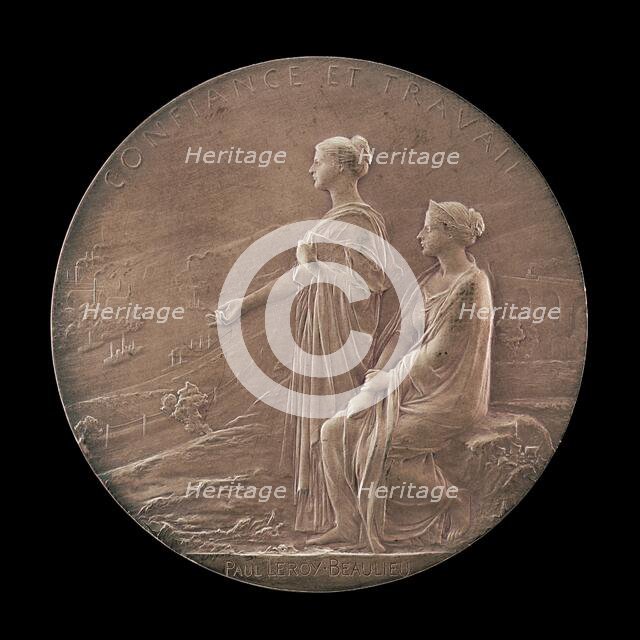 Personifications of Trust and Industry in a Landscape [reverse], 1900. Creator: Louis Oscar Roty.