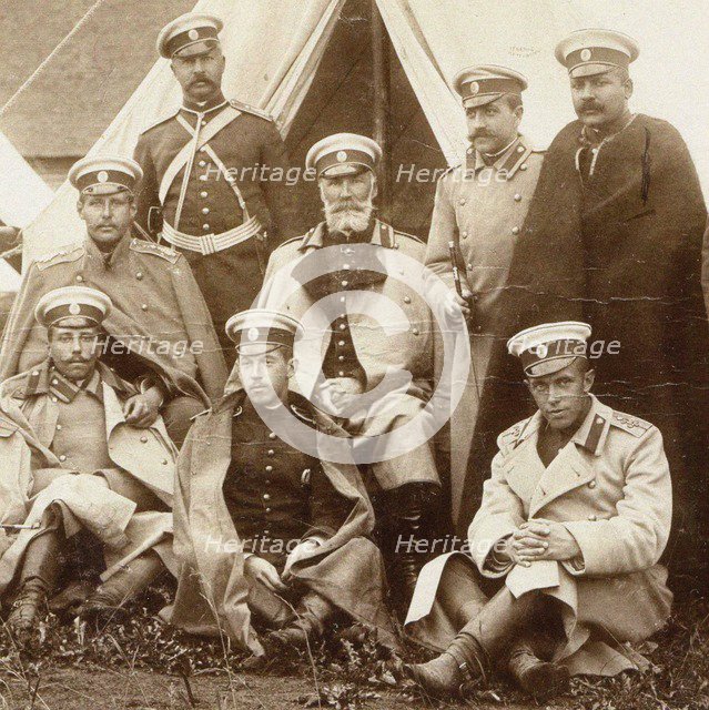 Nikolai Nikolaevich, prince Odoevsky-Maslov (in the middle) with the officers of the Life Guard Cava Artist: Anonymous  