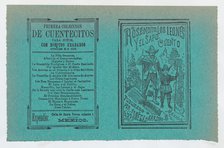 Cover for 'Rosendito, Los Leones, y El Sapo', a young boy and man holding walking..., ca. 1890-1910. Creator: José Guadalupe Posada.