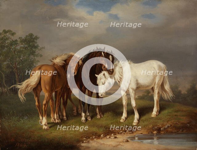 Horses, after Carl Wahlbom, 1864. Creator: Magnus von Wright.