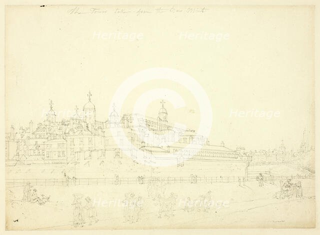 Study for The Tower Taken from the New Mint, from Microcosm of London, c. 1809. Creator: Augustus Charles Pugin.