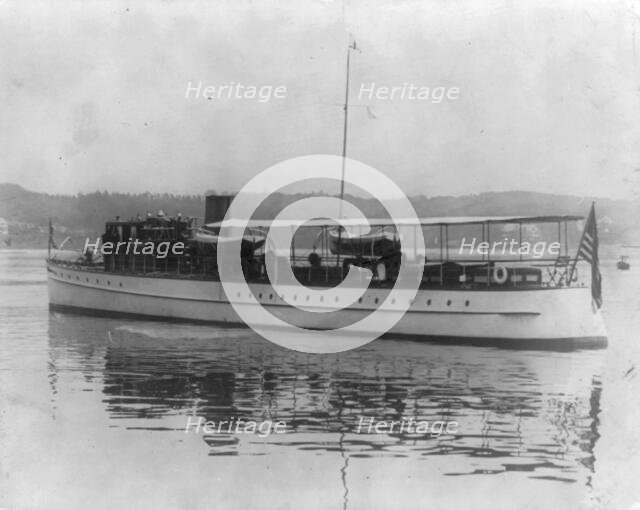 Unidentified yacht at Oyster Bay, L.I., N.Y., 1905; full, broadside view, 1905. Creator: Frances Benjamin Johnston.