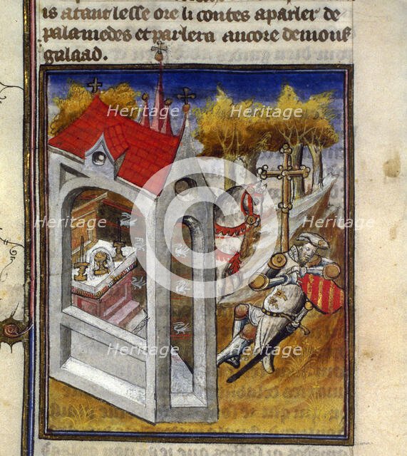 Lancelot at the Chapel of the Holy Grail. From Tristan de Léonois, Early 15th cen.. Creator: Anonymous.