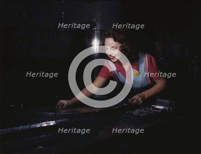 Metal parts are placed on masonite by..., North American Aviation, Inc., Inglewood, Calif., 1942. Creator: Alfred T Palmer.