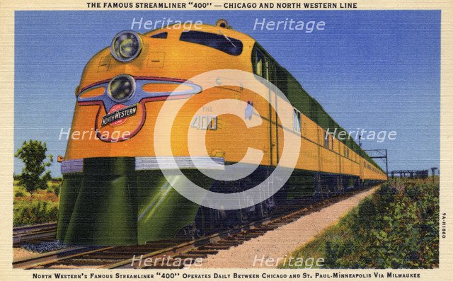 'The Famous Streamliner '400' - Chicago and North Western Line', postcard, 1939. Artist: Unknown