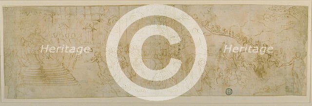 Solomon and the Queen of Sheba (recto); Sketch of the Queen of Sheba (verso), 1590/99. Creator: Bernardo Castello.