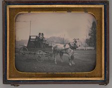 Untitled (Two Men with Top Hats atop a Horse-Drawn Carriage), 1850. Creator: Unknown.