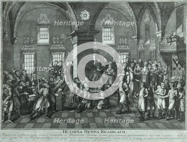 Peter I in the Rebellion of the Old Believers in the Palace of Facets, Late 18th cent.. Artist: Anonymous  