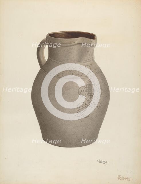 Stoneware Pitcher, c. 1939. Creator: Richard Barnett.