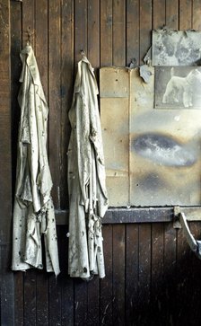 Overalls hanging up in JW Evans silversmiths factory, Birmingham, West Midlands, c1980-c2017. Artist: Historic England Staff Photographer.