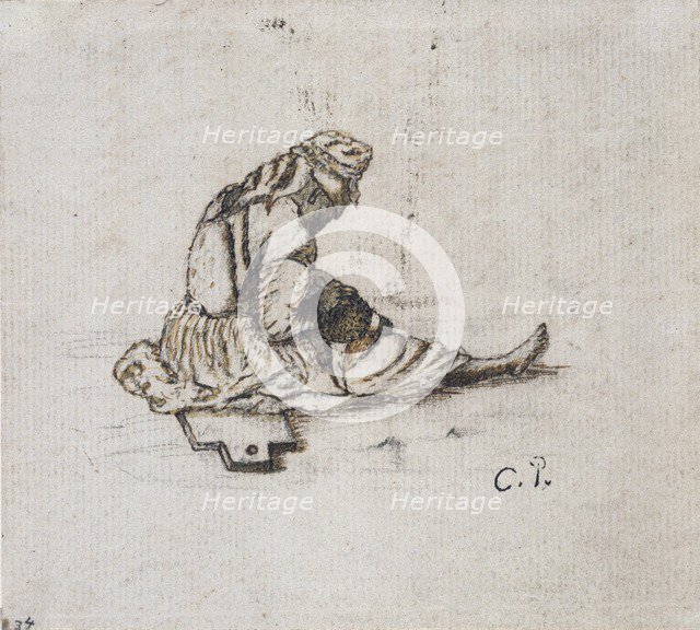 Study of a seated female figure sewing, 1852.  Artist: Camille Pissarro.