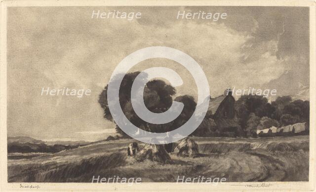 Cottage and Harvesters, 1907. Creator: Frank Short.