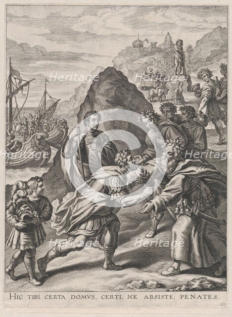 Plate 17: Aeneas welcomed by King Euandrus in Italy; from Guillielmus Becanus's 'Serenissi..., 1636. Creator: Cornelis Galle I.