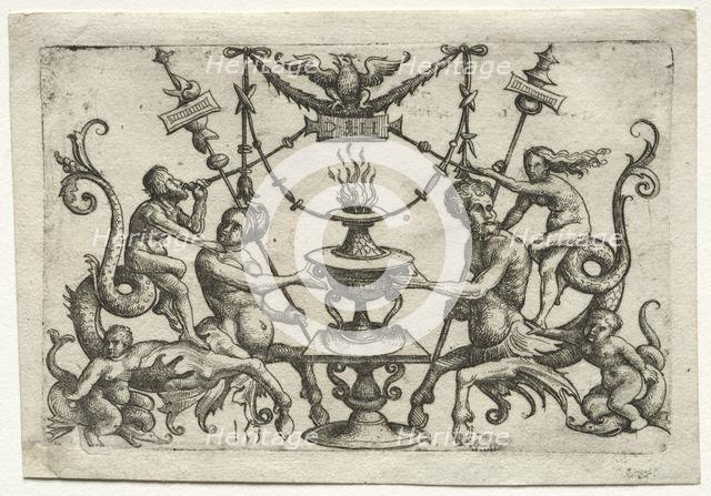 Ornament with Siren and Triton. Creator: Daniel I Hopfer (German, c. 1470-1536).