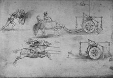 'Drawings of Chariots Armed with Flails, of an Archer with a Shield', c1480, (1945). Artist: Leonardo da Vinci.