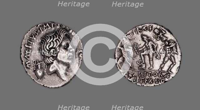 Denarius (Coin) Portraying Pompey the Great, 42-40 BCE, issued by Roman Republic, Sextus Pompeius... Creator: Unknown.