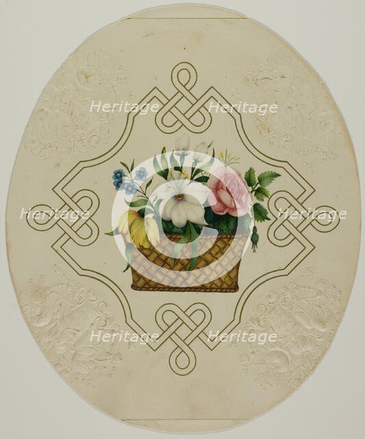 Basket of Flowers in Printed Embossed Borders, n.d. Creator: Unknown.