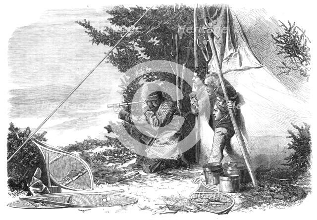 Winter sports in Canada: moose-hunting: game in sight, 1868. Creator: Unknown.
