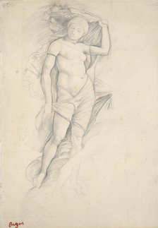 Woman, partly draped, with a slight Study of a Centaur, lower right, late 19th century. Artist: Edgar Degas.