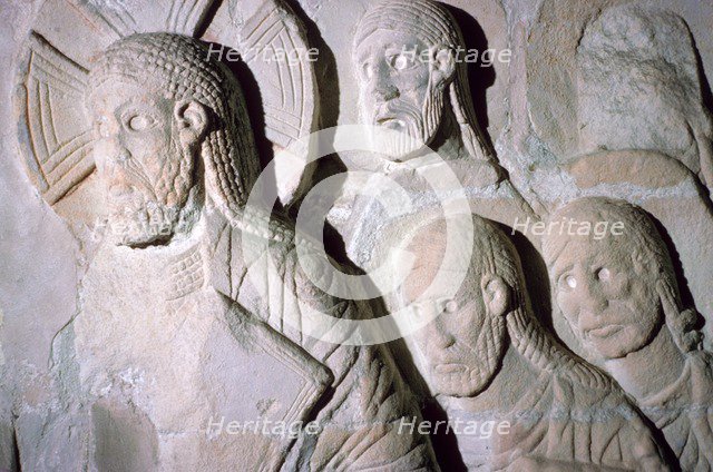 Stone relief of Christ entering Jerusalem. Artist: Unknown