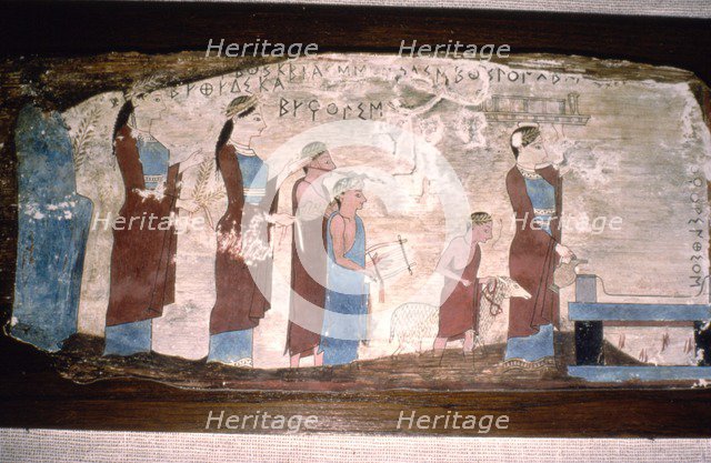 Greek Musicians at a Sacrifice, Painted on wood, c520BC-c500 BC. Artist: Unknown.