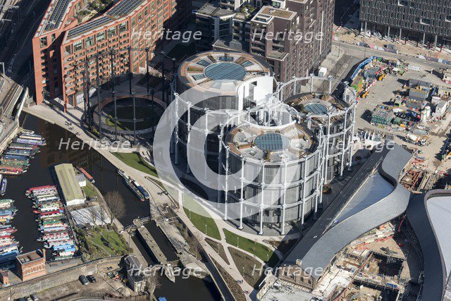 Gasholders Nos 10, 11 and 12 ('Siamese Triplets'), Kings Cross, London, 2018. Creator: Historic England Staff Photographer.