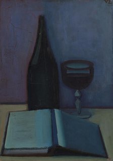 Still Life with a Book, a Glass and a Bottle, 1927. Creator: Vilhelm Lundstrom.