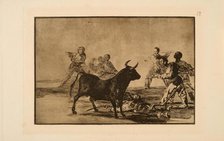 La Tauromaquia: The Rabble Hamstring the Bull with Lances, Sickles, Banderillas and..., 1815-1816. Creator: Goya, Francisco, de (1746-1828).