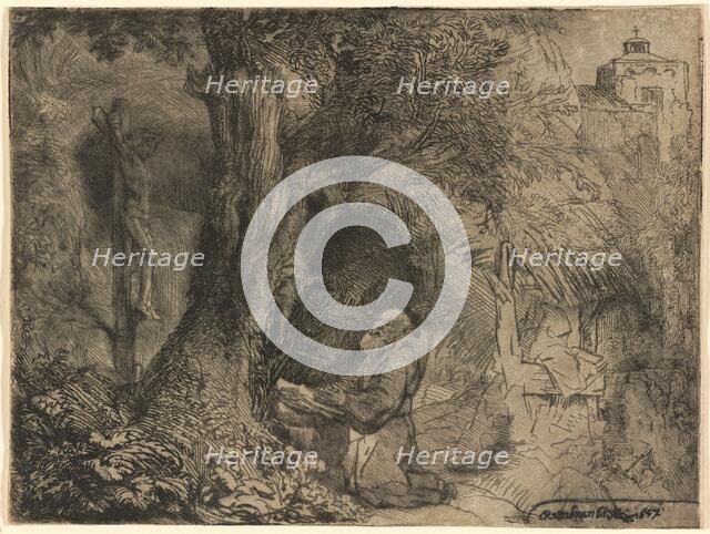 Saint Francis beneath a Tree Praying, 1657. Creator: Rembrandt Harmensz van Rijn.