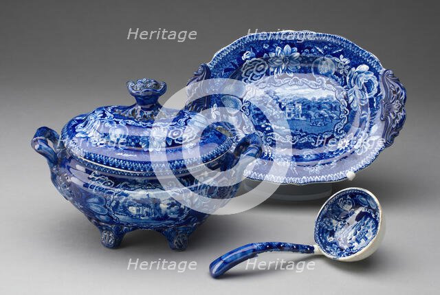 Tureen with Stand and Ladle, Staffordshire, Mid 19th century. Creator: Staffordshire Potteries.