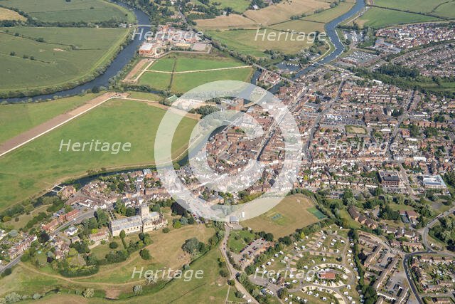 The town and St Mary's Abbey, Tewkesbury, Gloucestershire, 2021. Creator: Damian Grady.