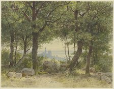 View of Kronberg with a wide view into the distance, seen from the edge of the Falkenstein..., 1871. Creator: Carl Theodor Reiffenstein.