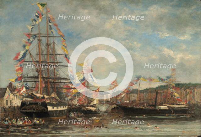 Festival in the Harbor of Honfleur, 1858. Creator: Eugene Louis Boudin.