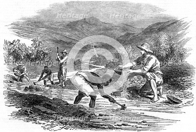 Panning for gold during the Californian Gold Rush of 1849. Artist: Unknown