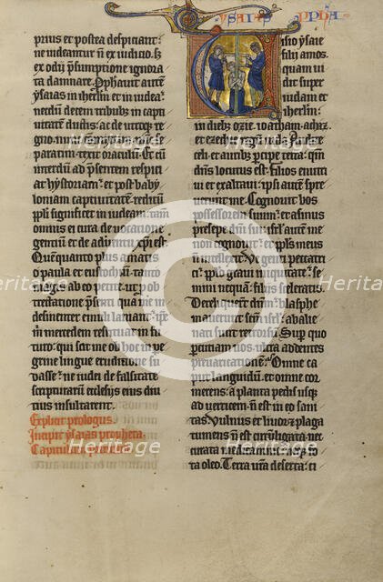 Initial V: Isaiah Being Sawn in Two; Marquette Bible, about 1270. Creator: Unknown.