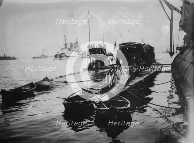 Mudros, Lemnos - "Jaureguibery" & French submarines, 1915 or 1916. Creator: Bain News Service.