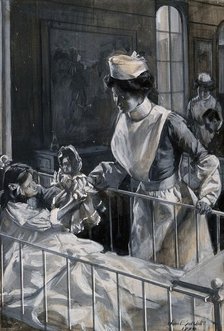 A nurse checking on a playful child, 1904. Creator: John E Sutcliffe.