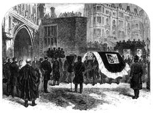 The Funeral of Lord Palmerston: arrival of the hearse at the West Door of Westminster Abbey, 1865. Creator: Unknown.