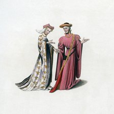 Court dress, 14th century, (1843).Artist: Henry Shaw