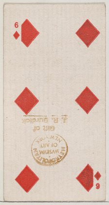 Six Diamonds (red), from the Playing Cards series (N84) for Duke brand cigarettes, 1888., 1888. Creator: Unknown.