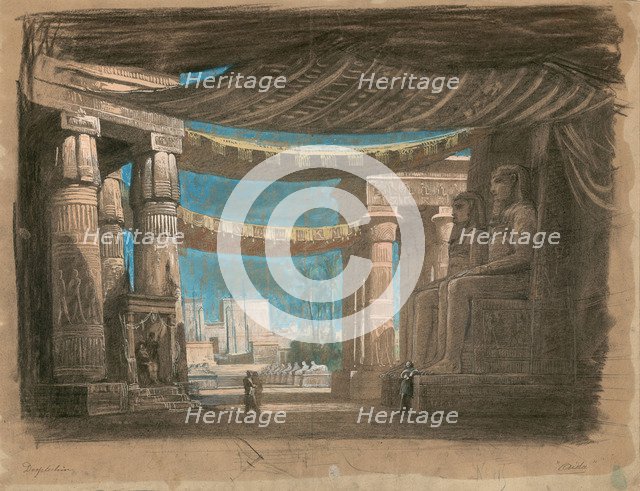 Set design for the Opera Aida by Giuseppe Verdi, Théâtre de l'Opéra, Cairo, 24.12.1871, 1871.