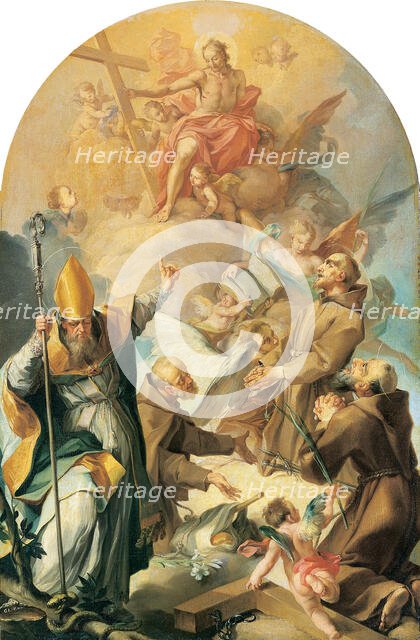 Three Capuchin Saints and a Bishop Worshipping Christ and the Cross, 1630. Creator: Giovanni Lanfranco?.