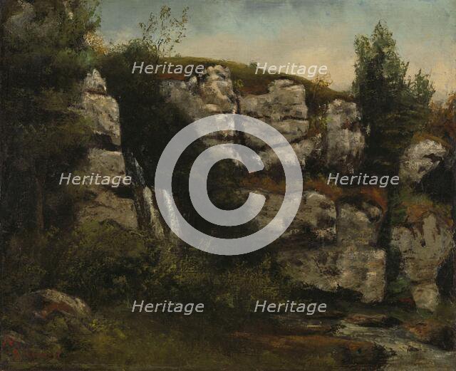 Landscape with Rocky Cliffs and a Waterfall, 1872. Creator: Gustave Courbet.